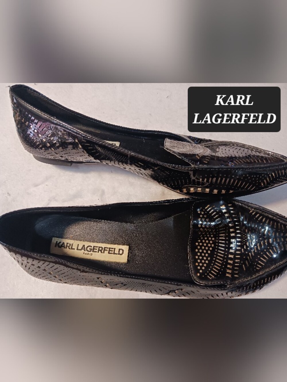 KARL LAGERFELD Patent Leather Flats Shoes Womens 8.5 DANICA
